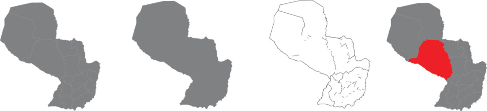 Set of paraguay country maps with highlighted regions on white background
