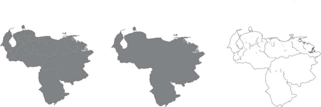 Set of venezuela country maps in grey silhouette and outline styles