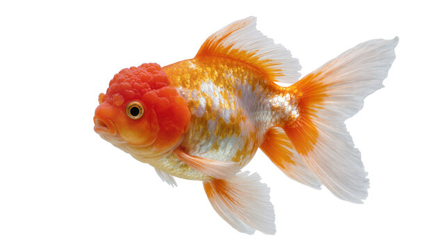 Orange and white Ryukin goldfish with wen