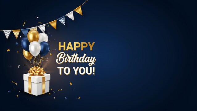 Happy birthday greeting card with balloons and gift