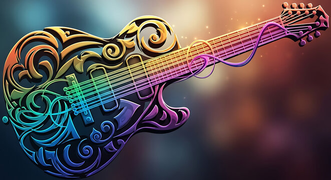 Colorful guitar with swirling patterns on a blurred background music Full HD 4K Download 2025 2026