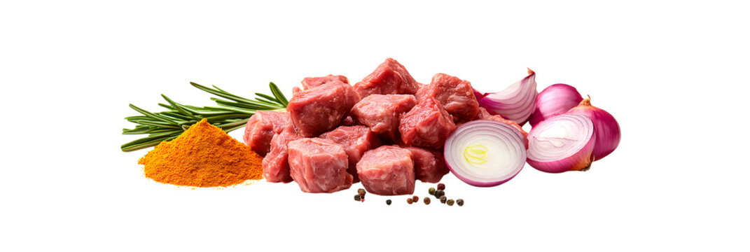 Raw beef chunks with spices and shallots