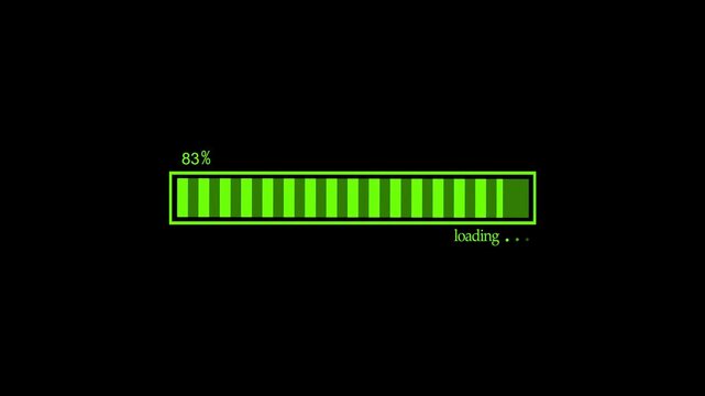 Waiting loading progress bar showing percent and the word loading animation