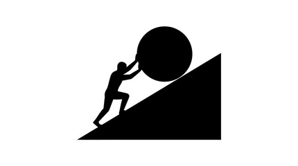 Man Pushing Boulder Uphill Vector Illustration © Gozel
