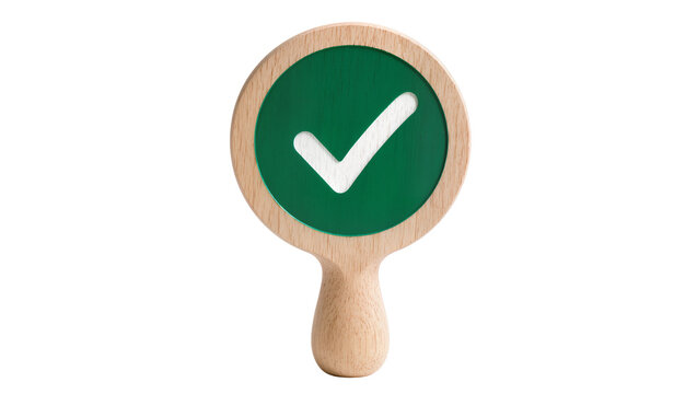 Wooden handle checkmark sign with green circle