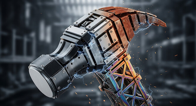 Robotic hammer with sparks and lightning machinery Full HD 4K Download 2025 2026