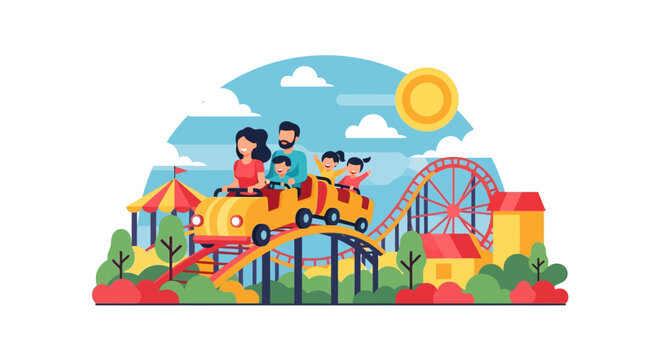 People riding amusement park roller coaster.