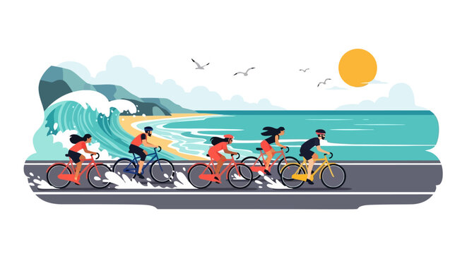 People Riding Bicycles on Roadway Together.