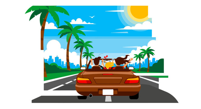 People Riding in Convertible Car.