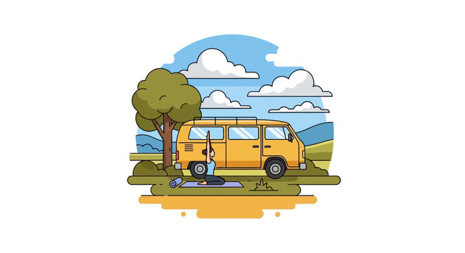 Yellow Bus on the Road Trip.
