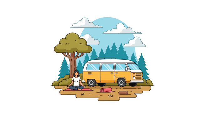 Yellow camper van parked outdoors.