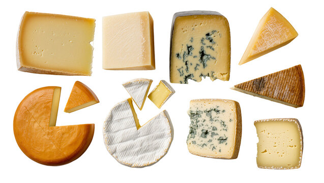 Assortment of various cheese wedges and wheels