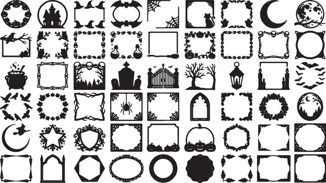 Halloween Spooky Frames And Borders Mega Collection Gothic Badge Frames With Bats Spiders Moons And Haunted Elements