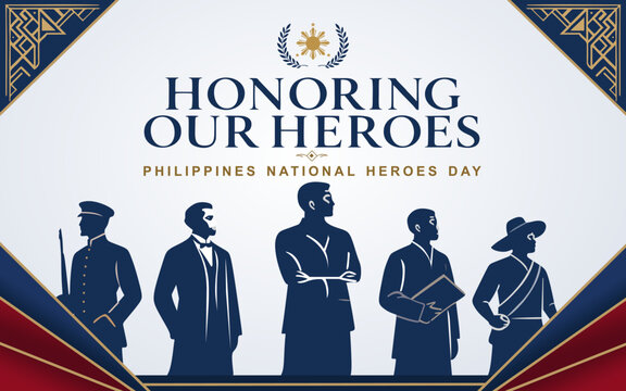 Patriotic National Heroes Day vector design honoring Filipino heroes with national flags, symbolic silhouettes, and classic colors, perfect for posters, banners, presentations and government events.
