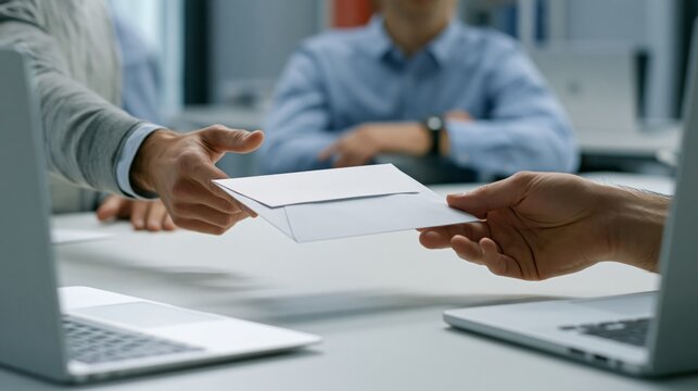 Helpdesk Technician Handing Sealed Temporary Access Envelope to Employee in Office