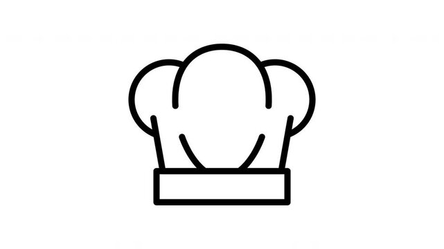 Minimal Outline Chef Hat Icon Pop In Animation with Smooth Bounce Effect on Transparent Alpha Channel for Restaurant and Cooking Videos 4K