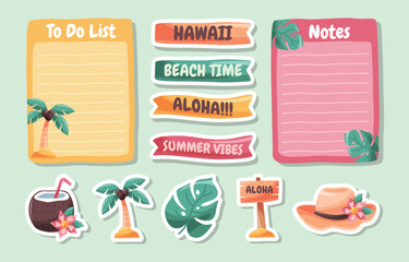 Hawaiian themed to-do list and summer vacation icons set © Creative Pixy