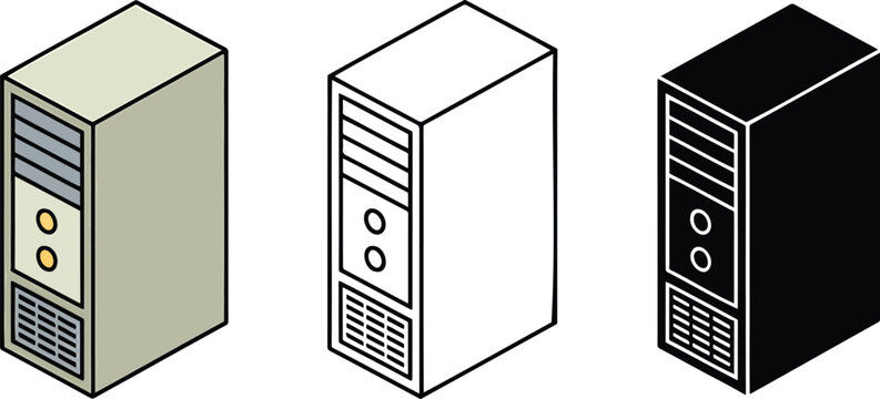 PC silhouette & Outline and illustration set isolated on transparent background