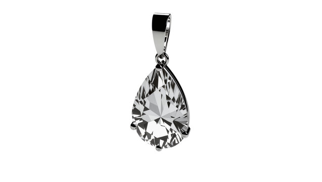 Pear cut clear diamond pendant with silver bail