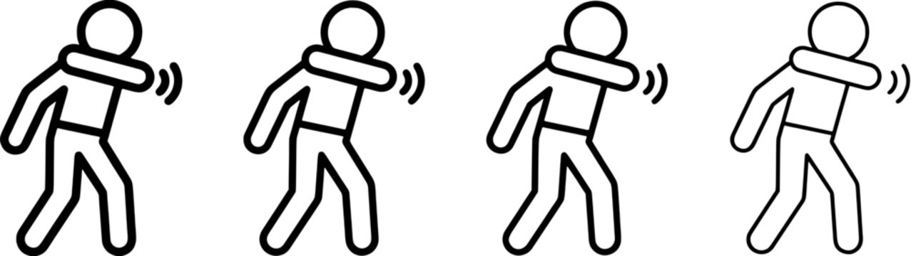 Cough and sneeze hygiene icon set in a flat line art style representing disease prevention and respiratory health safety measures.