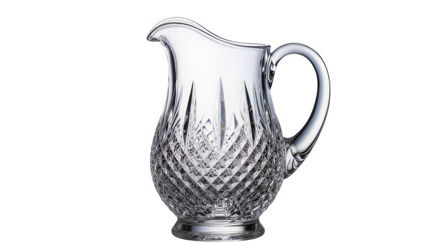 Cut crystal glass pitcher with diamond pattern and handle