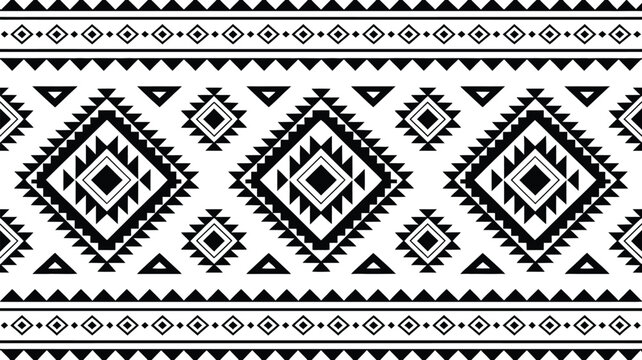 Ethnic pattern, Aztec native seamless geometric pattern in black and white, Native American fabric design for textile, print, vector