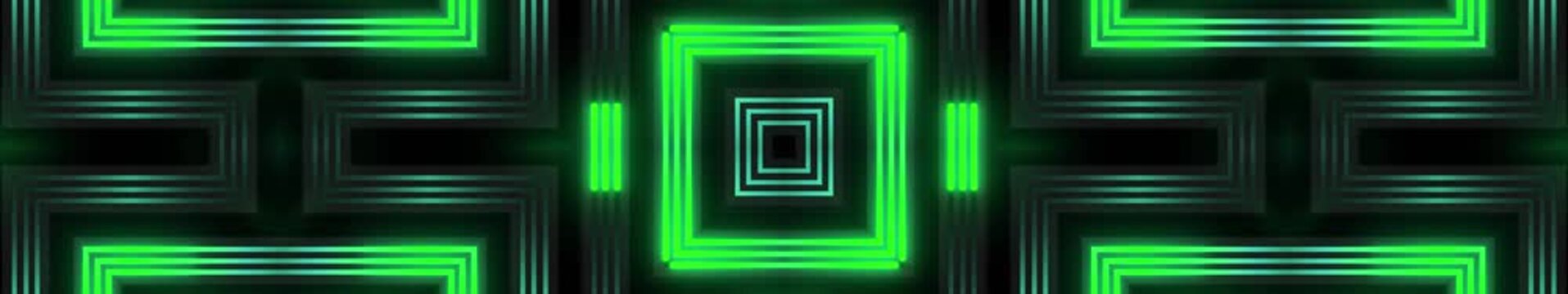 Sci-Fi Green Neon Square Maze Circuit Grid Background, Widescreen Loop