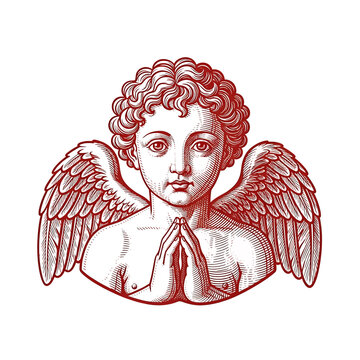 Praying Angel with Wings and Hands.
