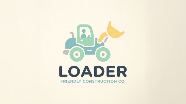 Friendly construction loader logo with operator silhouette for building and earth moving.