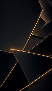  Matte Black Geometric Panels with Glowing Gold Lines