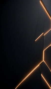  Matte Black Geometric Panels with Glowing Gold Lines