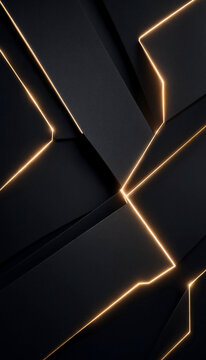  Matte Black Geometric Panels with Glowing Gold Lines