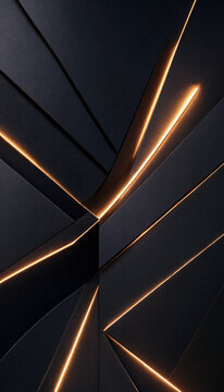  Matte Black Geometric Panels with Glowing Gold Lines