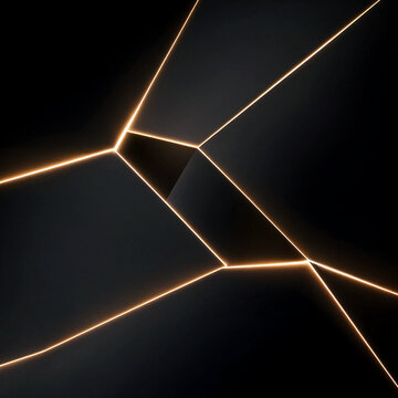  Matte Black Geometric Panels with Glowing Gold Lines