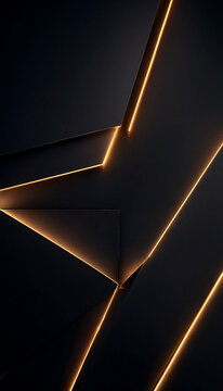  Matte Black Geometric Panels with Glowing Gold Lines