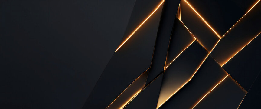  Matte Black Geometric Panels with Glowing Gold Lines