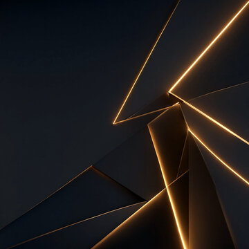  Matte Black Geometric Panels with Glowing Gold Lines