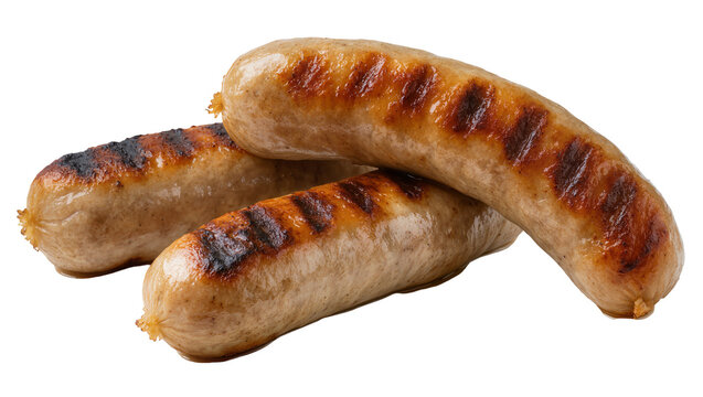 Three grilled sausages with char marks