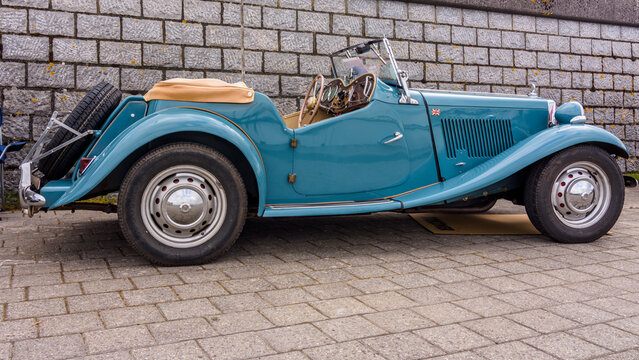 Lelystad, Netherlands - June 21, 2026: A restored  1951 MG  at The National Oldtimer Day 2026 in Lelystad, The Netherlands