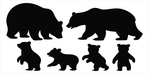 Silhouette Collection of Bears and Cubs on White Background Keywords: bear, bears, cub, cubs, silhouette, animal, wildlife © Gibon