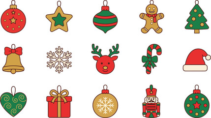 Festive christmas icons collection ornaments gingerbread reindeer and holiday decorations vector set © RahimAhmed