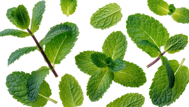 Fresh green mint leaves and sprigs