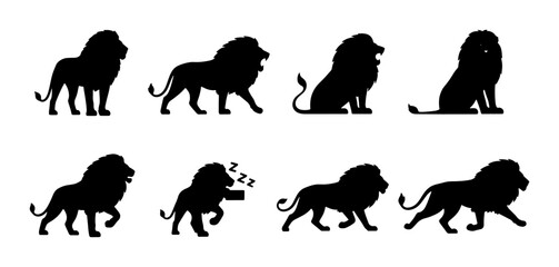 Lion Silhouette Collection, Majestic Big Cat Poses, African Wildlife Vector Icons, Royal Animal Graphics © Abdulllah