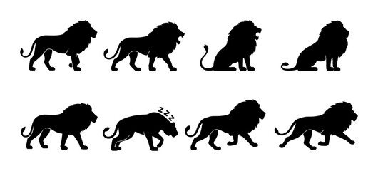 Lion Silhouettes Collection: Majestic King of the Jungle in Various Poses, Vector Icons for Wildlife and Safari Themes © Abdulllah