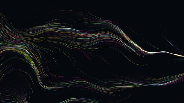Procedural art abstract vibrant light streaks on dark background suitable for technology, energy, or abstract concepts. Perfect for dynamic design projects.