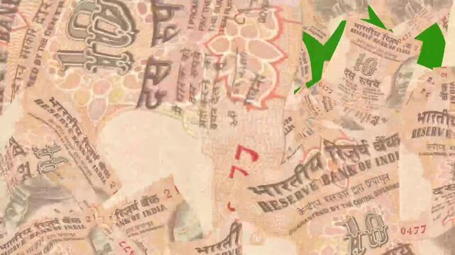 Floating Indian Rupee Banknotes on Green Screen - India Currency and Finance Animation