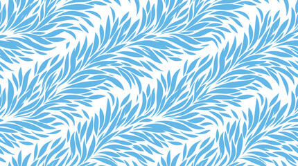 Seamless pattern featuring repeating blue leaf or feather shapes arranged in diagonal rows on a clean white background, creating a flowing and organic © Sifat