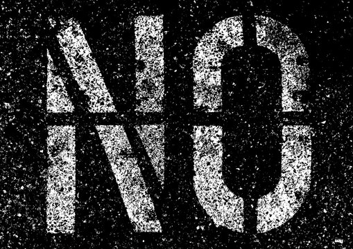Large stencilled letters spelling the word no on a concrete surface with a transparent background
