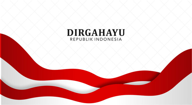Indonesia Independence Day Waving Flag Ribbon Banner Border