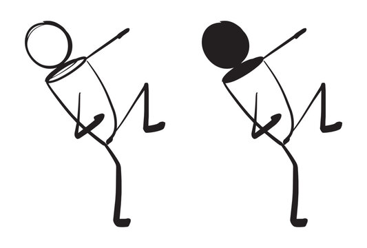 Hand Drawn Stick Figure Kicking Pose Vector Outline. Posture. Pose. Person